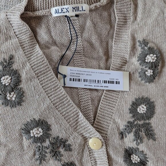 Alex Mill Becca Vest Embroidered Flowers Sz XS NWT - Picture 4 of 5